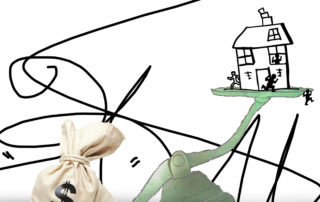 Scales with house up in the air and money weighing down the scale